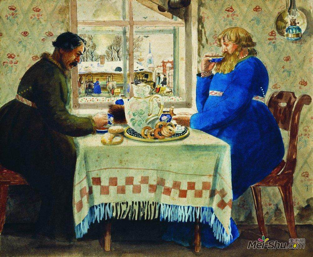 鲍里斯·克斯托依列夫(Boris Kustodiev)高清作品《对待车夫》