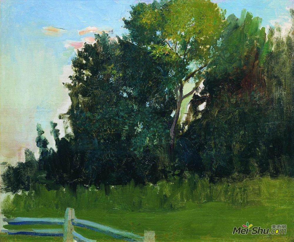鲍里斯·克斯托依列夫(Boris Kustodiev)高清作品《邓卡的树林。在波列诺夫的庄园里》