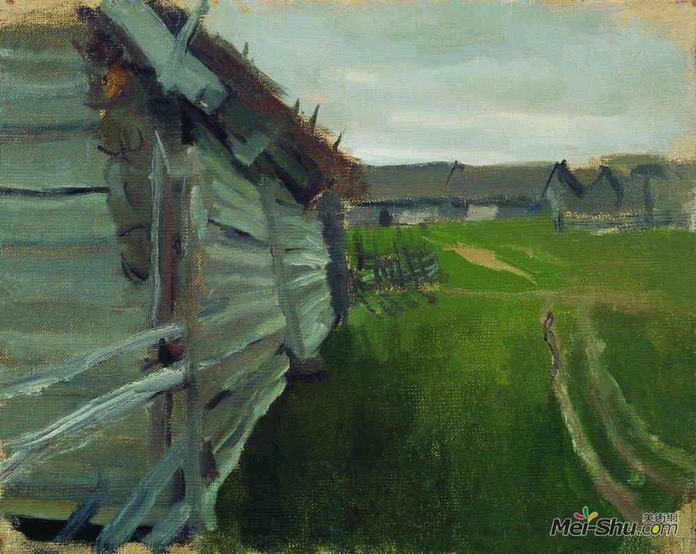 鲍里斯·克斯托依列夫(Boris Kustodiev)高清作品《科斯特罗马地区的景观》