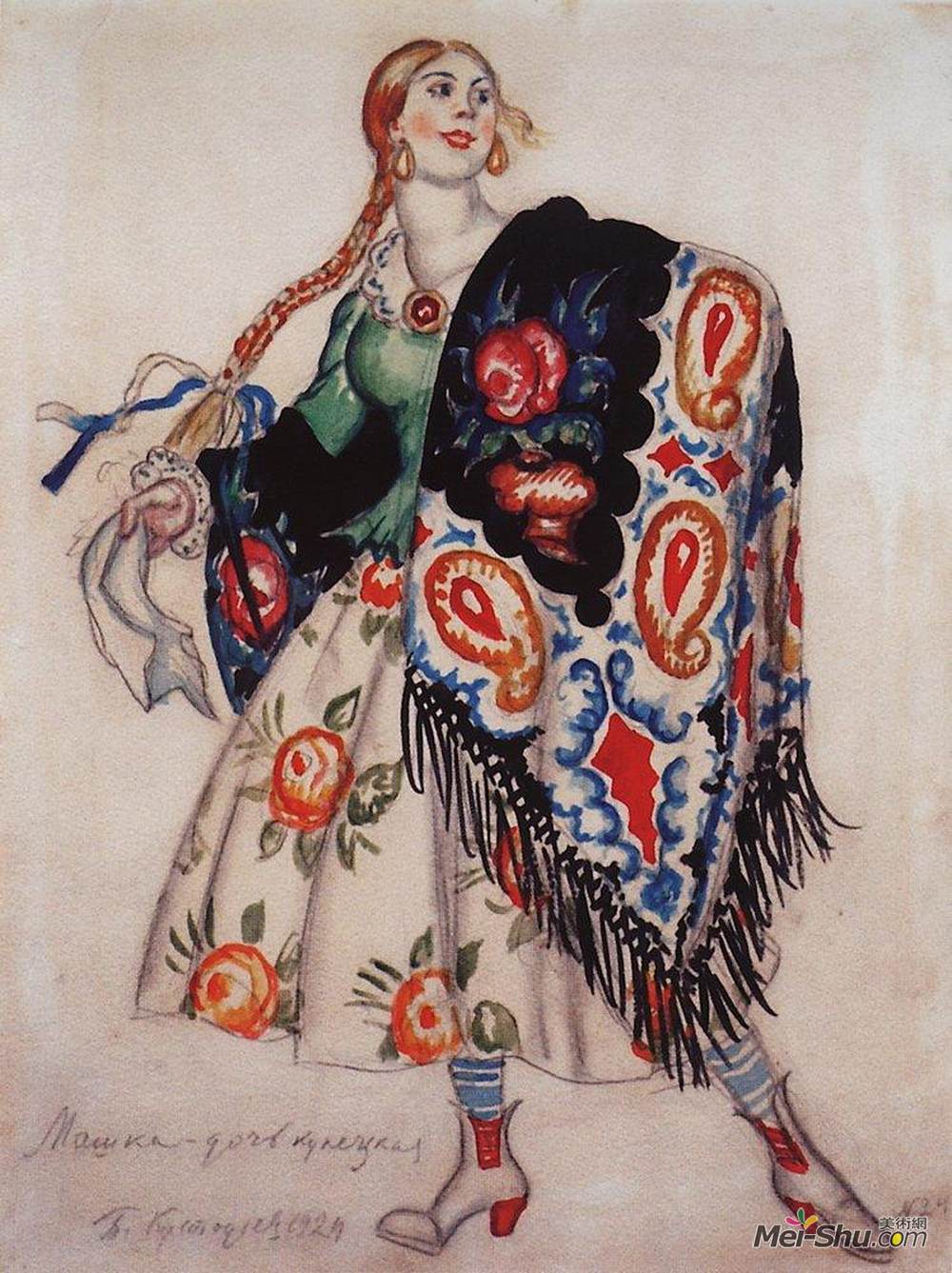 鲍里斯·克斯托依列夫(Boris Kustodiev)高清作品《玛莎，商人的女儿》