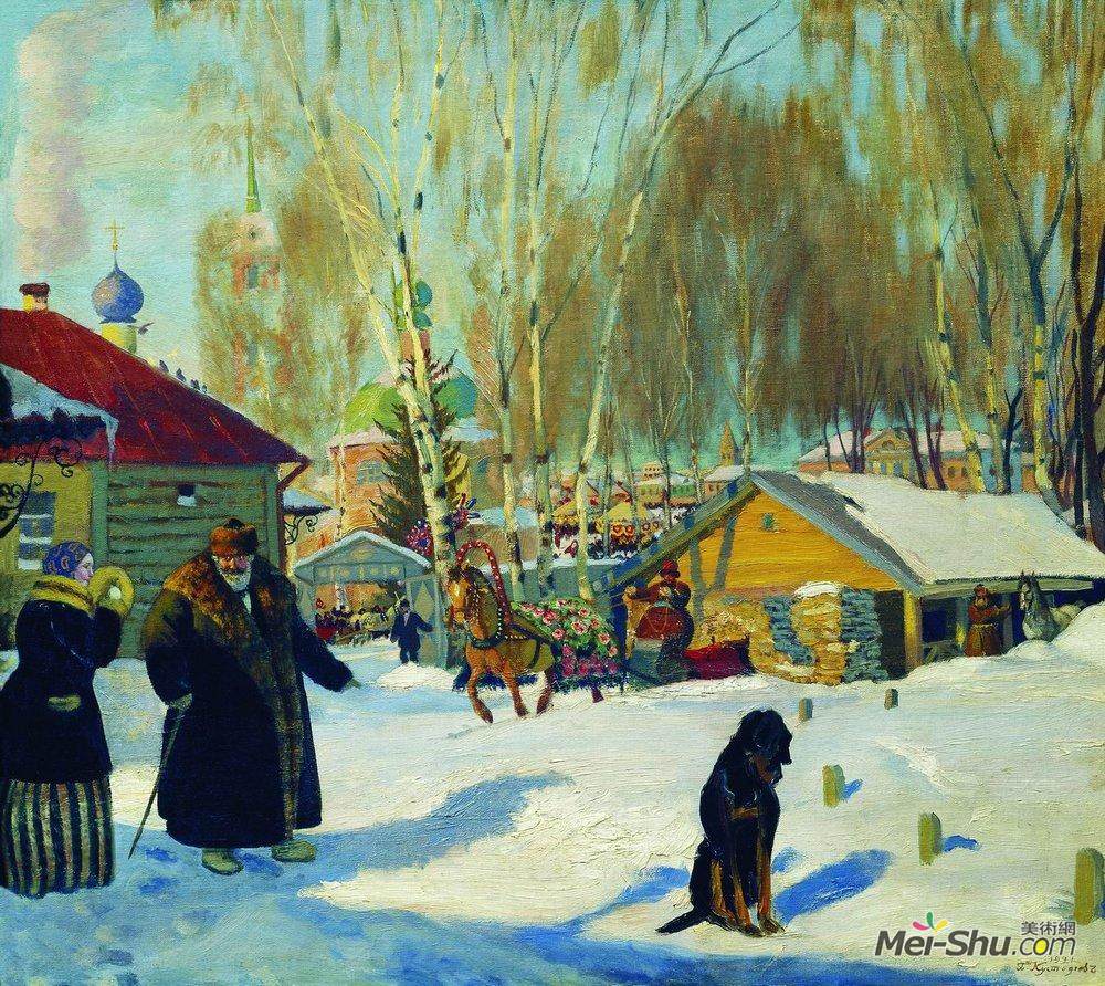 鲍里斯·克斯托依列夫(Boris Kustodiev)高清作品《商人庭院》