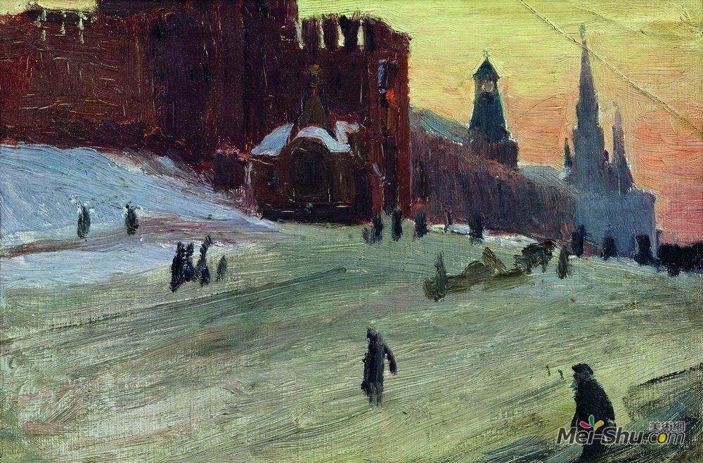 鲍里斯·克斯托依列夫(Boris Kustodiev)高清作品《莫斯科。红场》