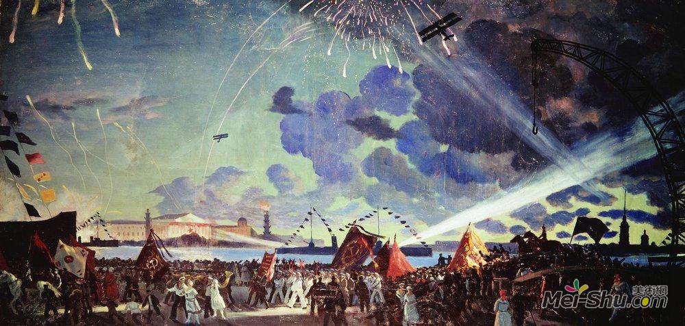 鲍里斯·克斯托依列夫(Boris Kustodiev)高清作品《涅瓦的夜庆典》
