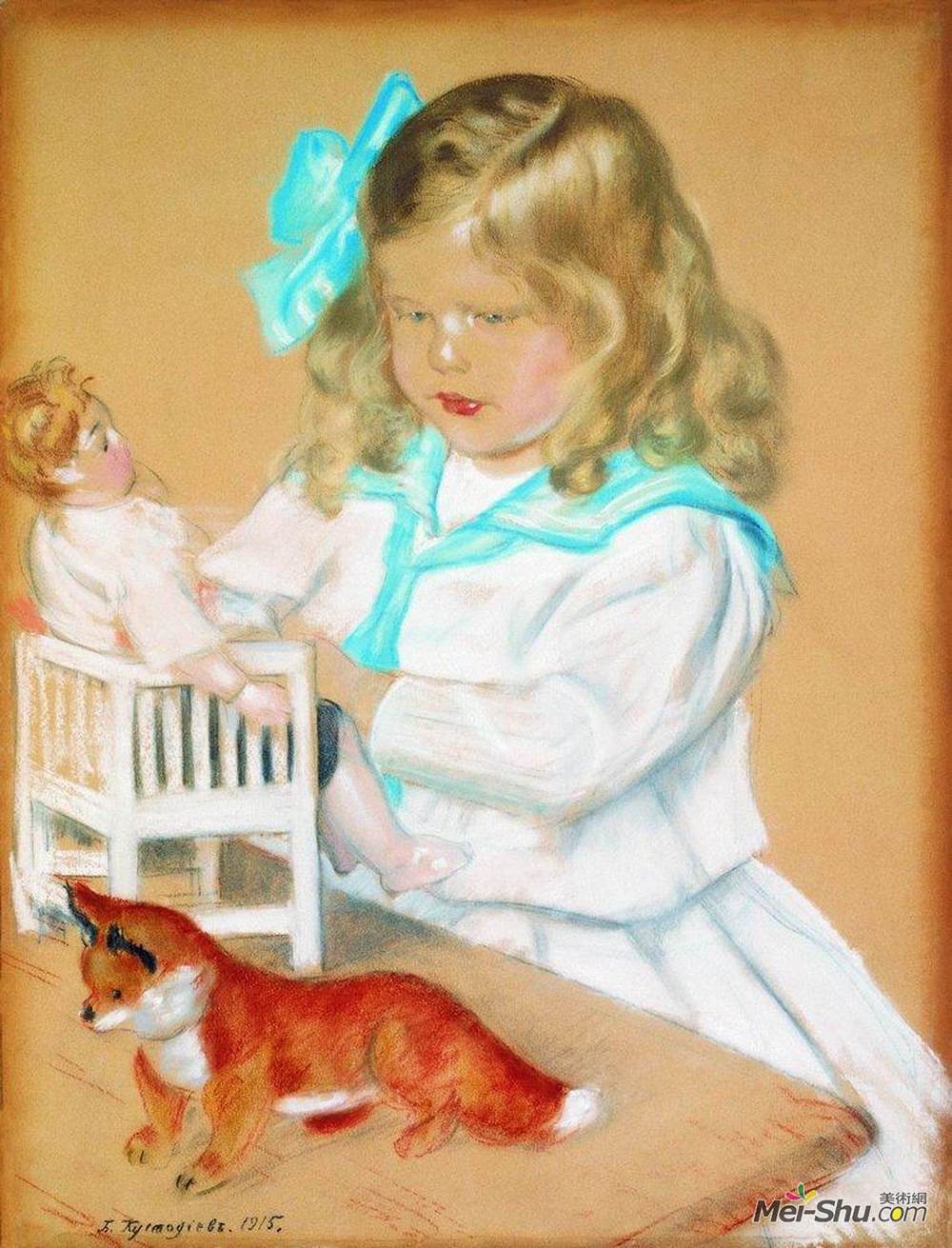 鲍里斯·克斯托依列夫(Boris Kustodiev)高清作品《女孩肖像》