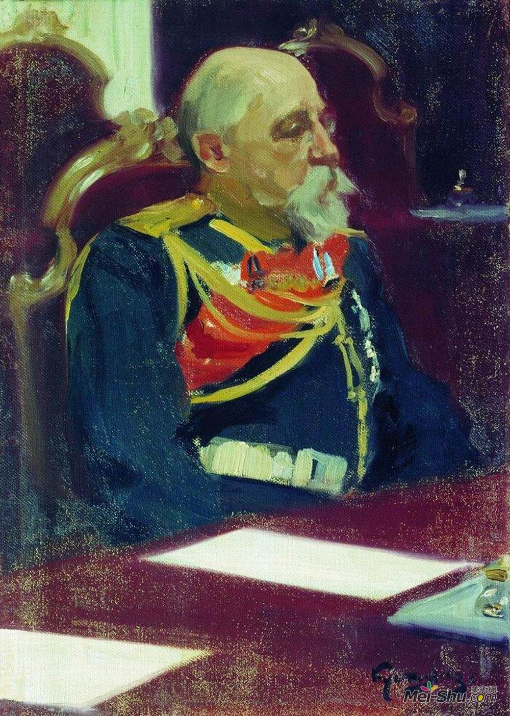 鲍里斯·克斯托依列夫(Boris Kustodiev)高清作品《Portrait of a Governor-General of Finland N.I. Bobrikov》