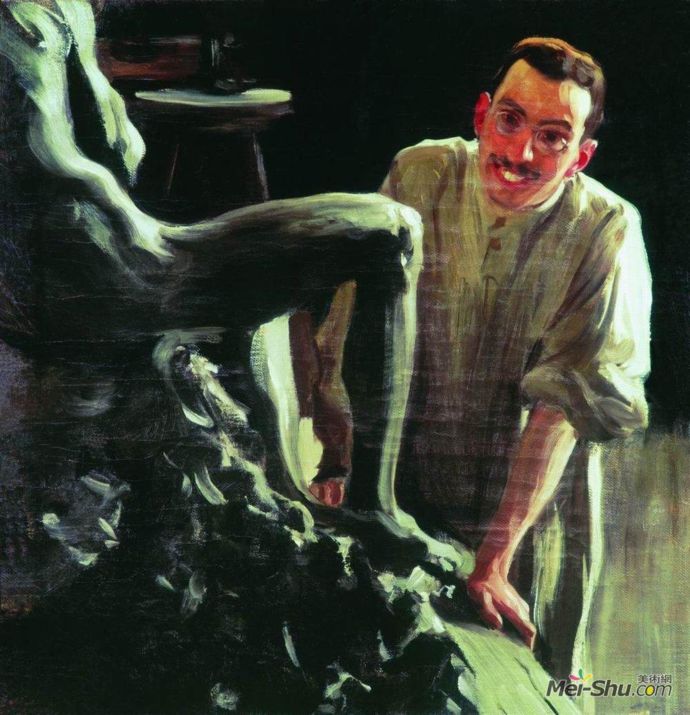 鲍里斯·克斯托依列夫(Boris Kustodiev)高清作品《Portrait of a sculptor and painter D.S. Stelletsky》