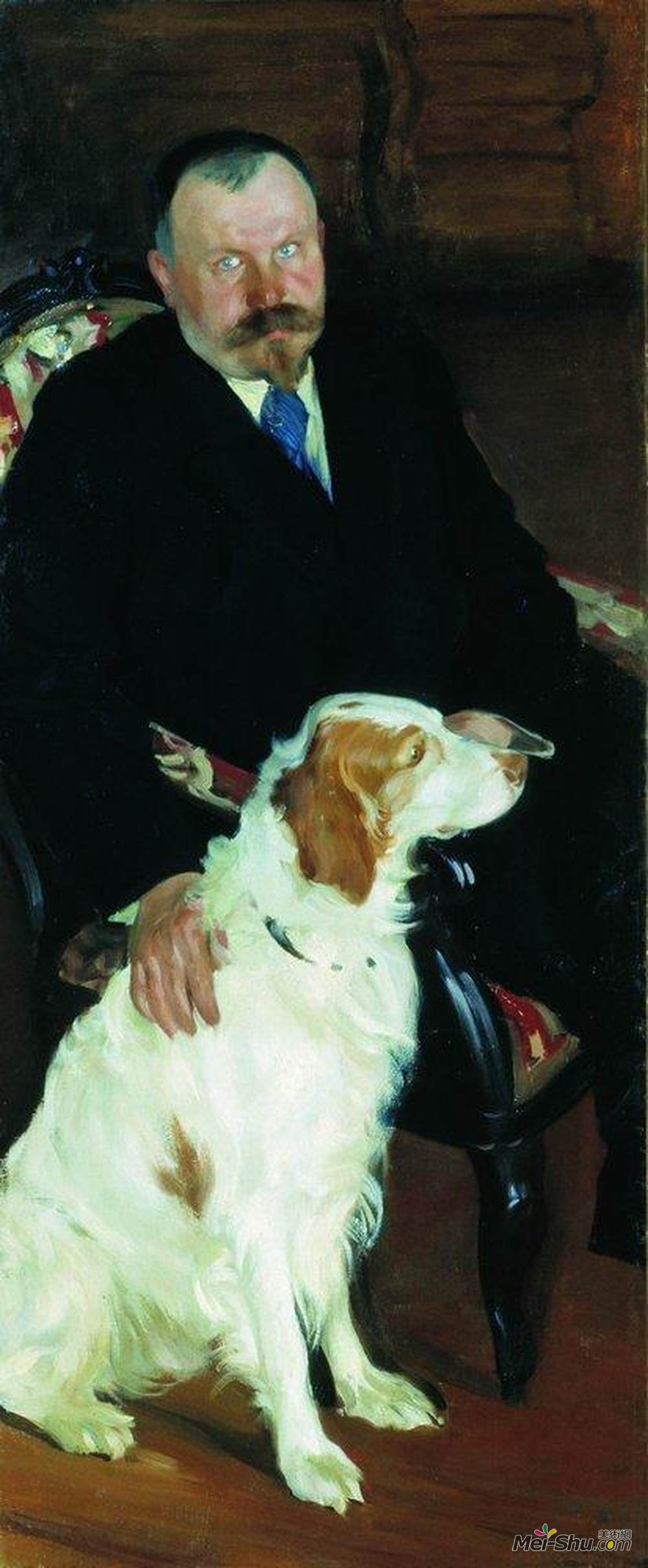 鲍里斯·克斯托依列夫(Boris Kustodiev)高清作品《Portrait of Dr. S. Y. Lyubimov with dog》