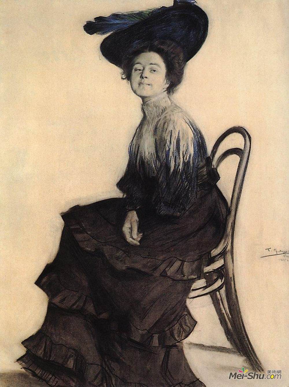 鲍里斯·克斯托依列夫(Boris Kustodiev)高清作品《Portrait of E.A. Polevitskaya》