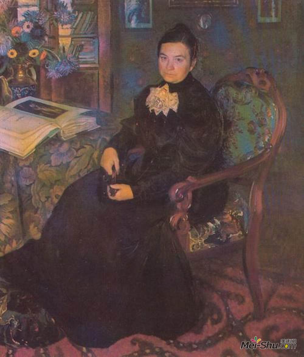 鲍里斯·克斯托依列夫(Boris Kustodiev)高清作品《Portrait of E.Kustodieva, Artist's Mother》