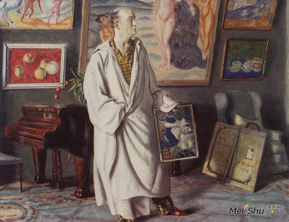 鲍里斯·克斯托依列夫(Boris Kustodiev)高清作品《Portrait of F.F. Notgaft (Collector)》