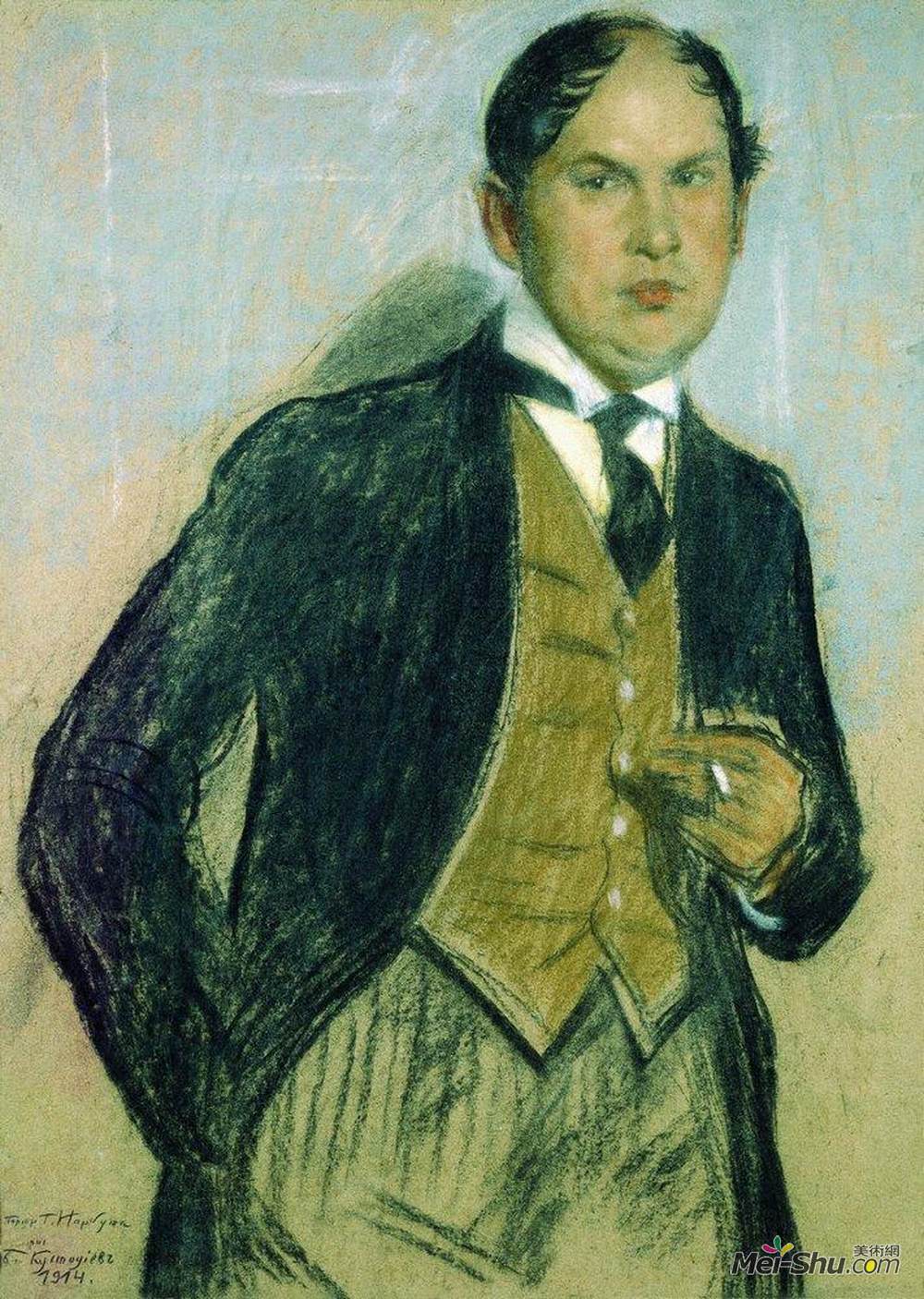 鲍里斯·克斯托依列夫(Boris Kustodiev)高清作品《Portrait of G. Narbut》
