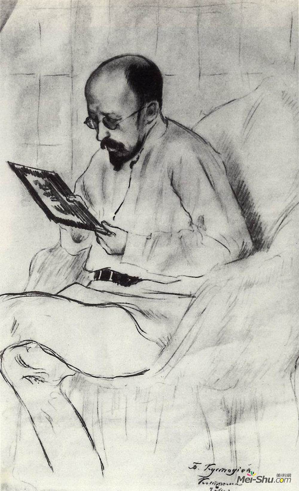 鲍里斯·克斯托依列夫(Boris Kustodiev)高清作品《Portrait of I.A. Ryazanovsky》