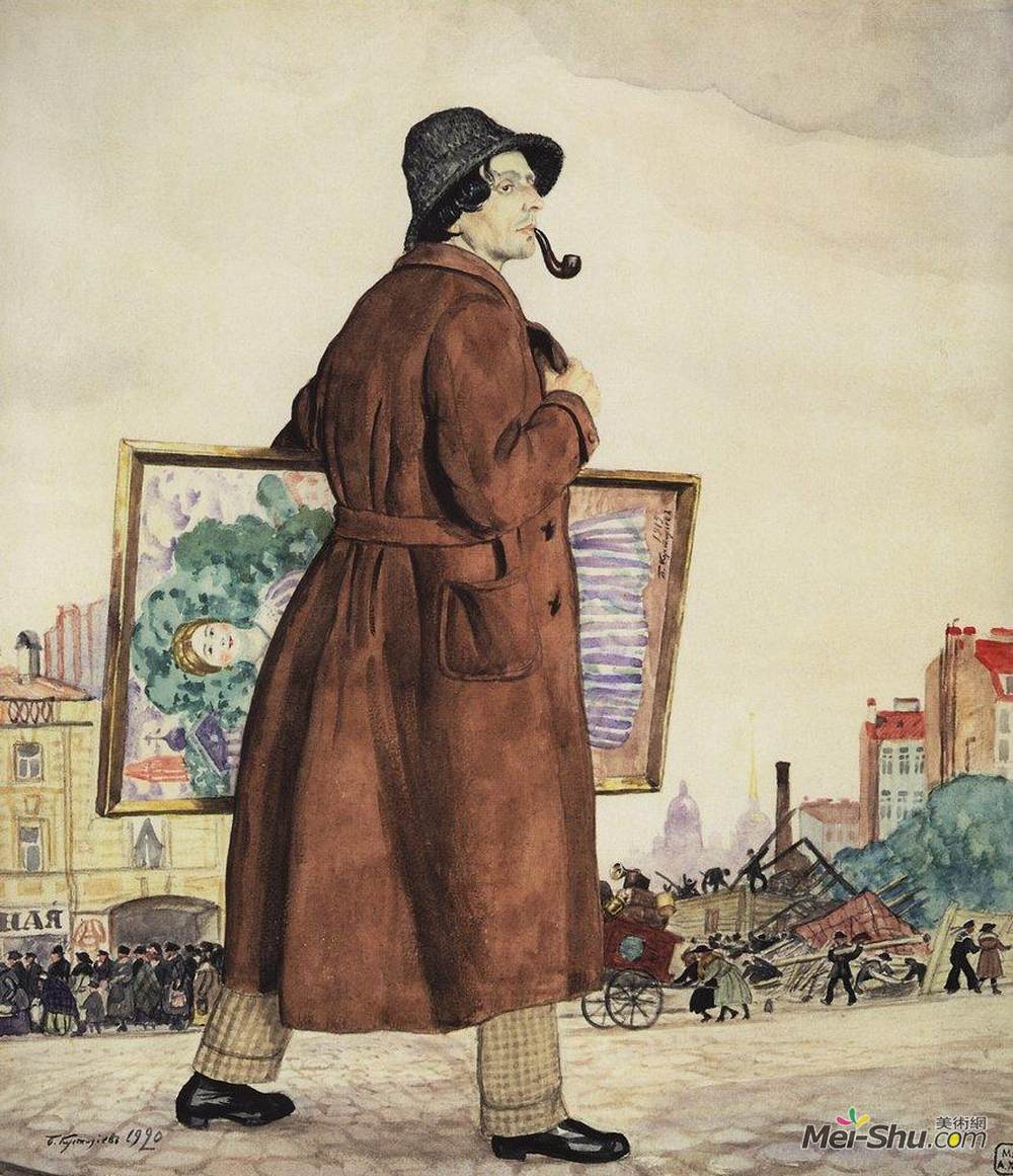 鲍里斯·克斯托依列夫(Boris Kustodiev)高清作品《Portrait of Isaak Brodsky》