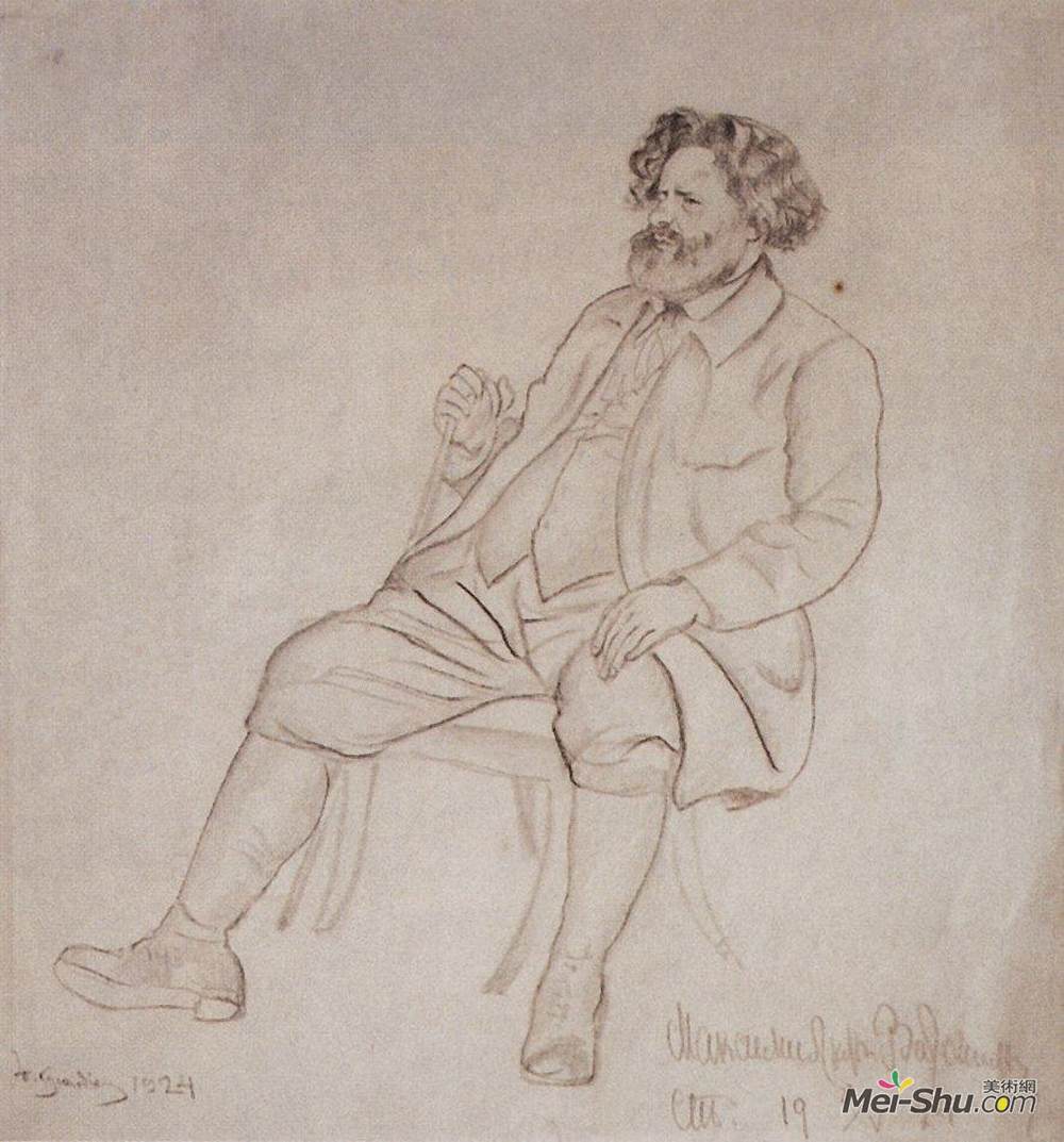 鲍里斯·克斯托依列夫(Boris Kustodiev)高清作品《Portrait of M.A. Voloshin》