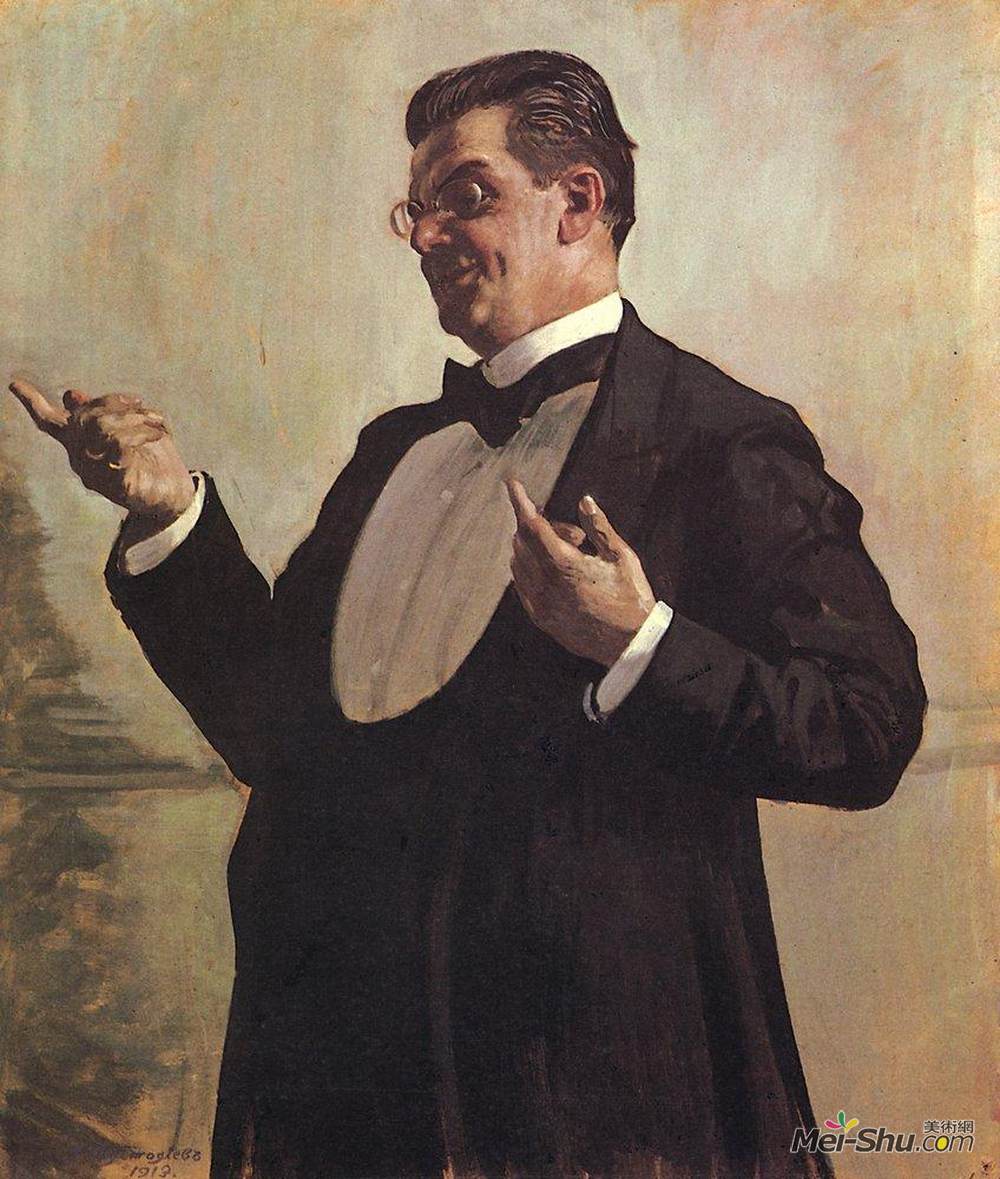 鲍里斯·克斯托依列夫(Boris Kustodiev)高清作品《Portrait of Russian actor Vasily Luzhsky》