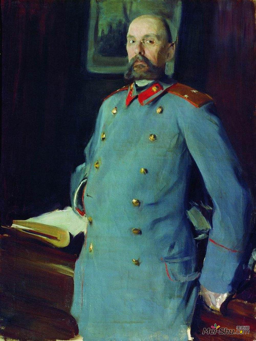 鲍里斯·克斯托依列夫(Boris Kustodiev)高清作品《Portrait of the commandant of the Mariinsky Palace, Major-Ge》