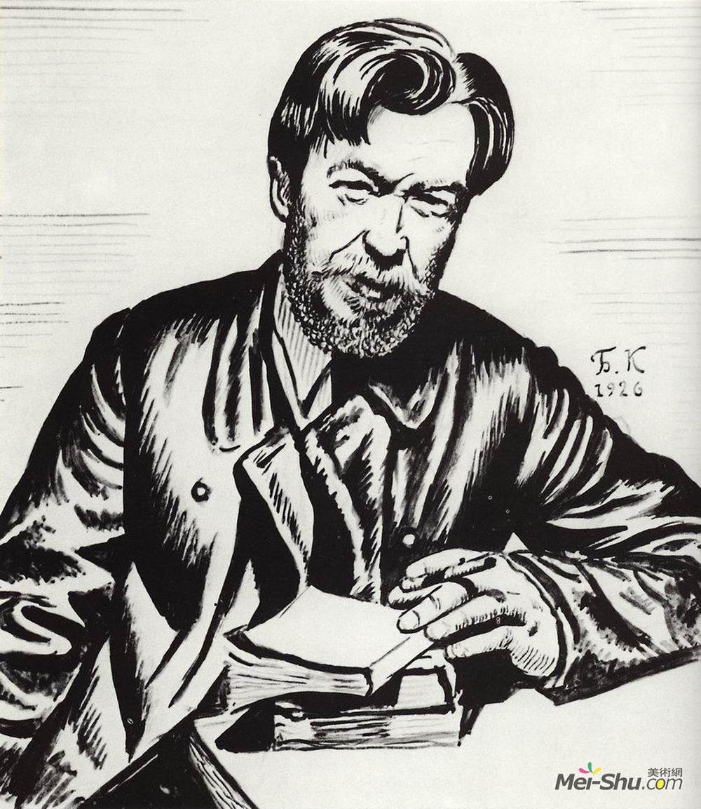鲍里斯·克斯托依列夫(Boris Kustodiev)高清作品《Portrait of V. Shishkov》