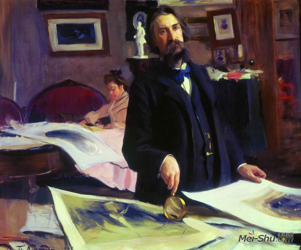 鲍里斯·克斯托依列夫(Boris Kustodiev)高清作品《Portrait of Vasily Vasilyevich Mate》