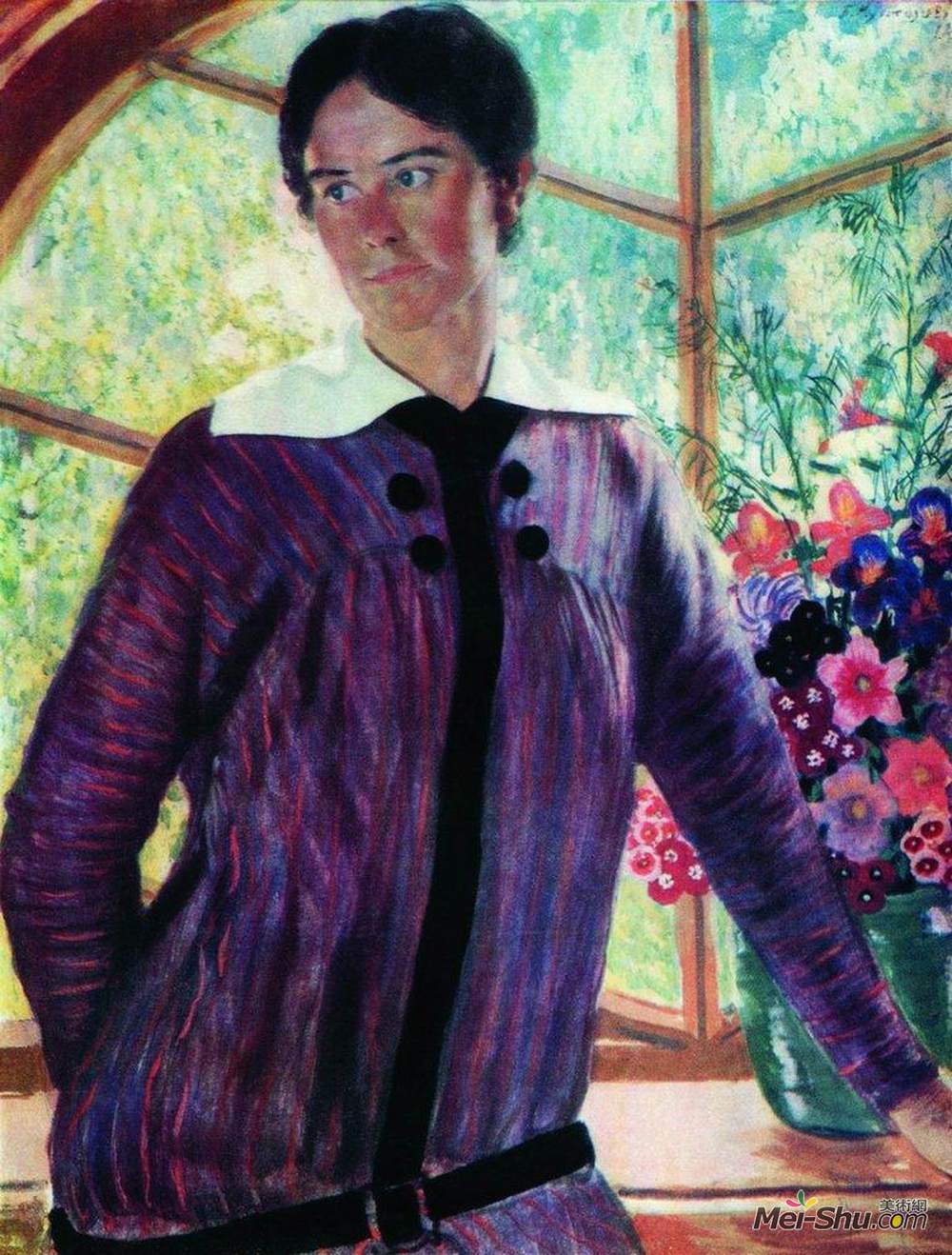 鲍里斯·克斯托依列夫(Boris Kustodiev)高清作品《Portrait of Y.E. Kustodieva》