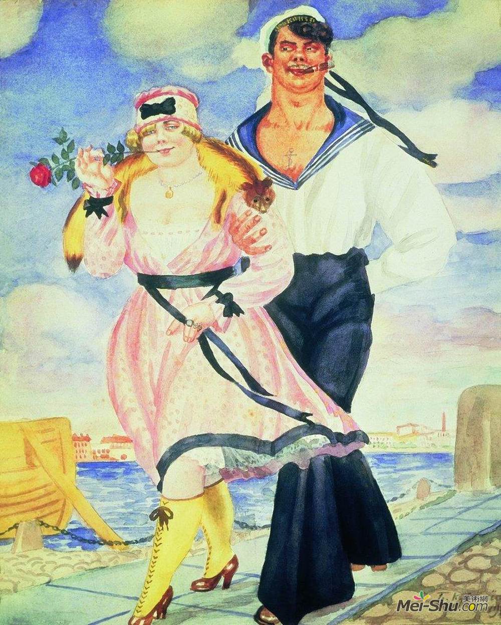 鲍里斯·克斯托依列夫(Boris Kustodiev)高清作品《水手和他的女孩》