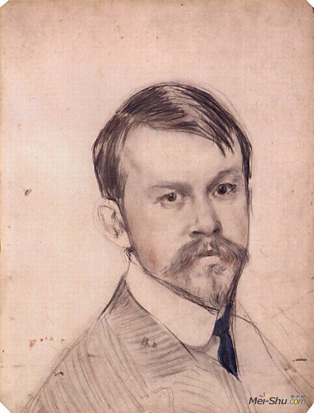 鲍里斯·克斯托依列夫(Boris Kustodiev)高清作品《自画像》