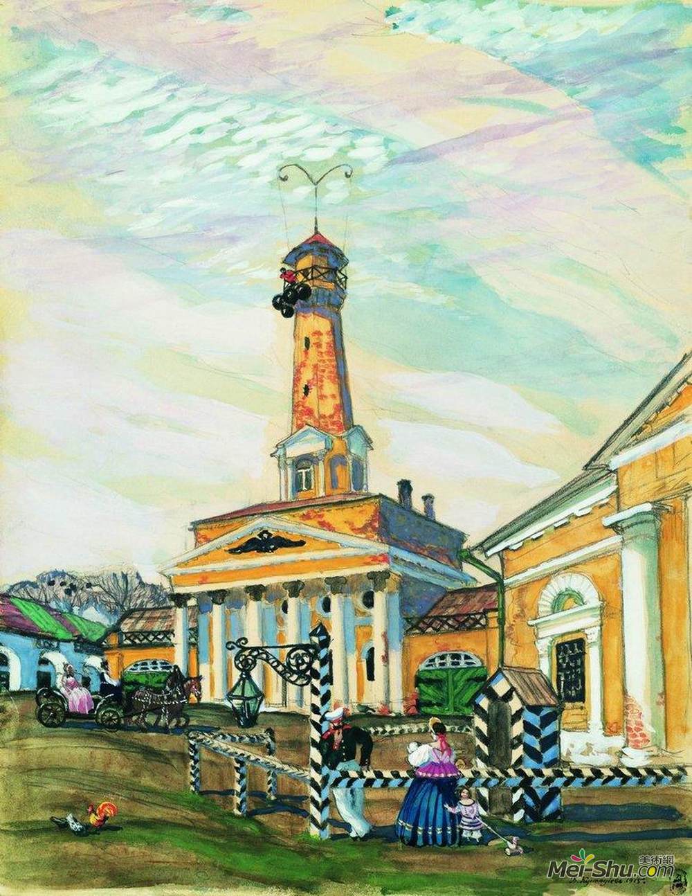 鲍里斯·克斯托依列夫(Boris Kustodiev)高清作品《Square in Krutogorsk》