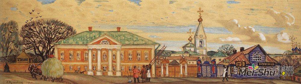 鲍里斯·克斯托依列夫(Boris Kustodiev)高清作品《Street in Krutogorsk》