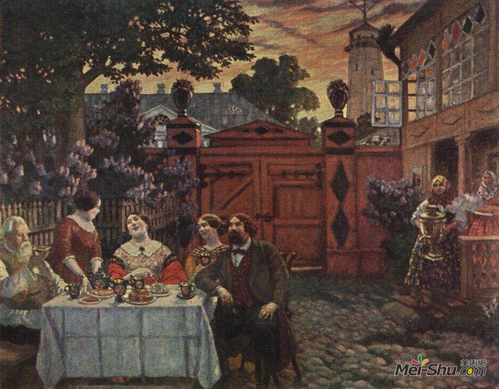 鲍里斯·克斯托依列夫(Boris Kustodiev)高清作品《茶点》