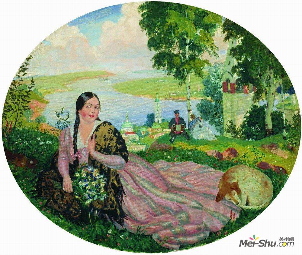 鲍里斯·克斯托依列夫(Boris Kustodiev)高清作品《伏尔加上的女孩》