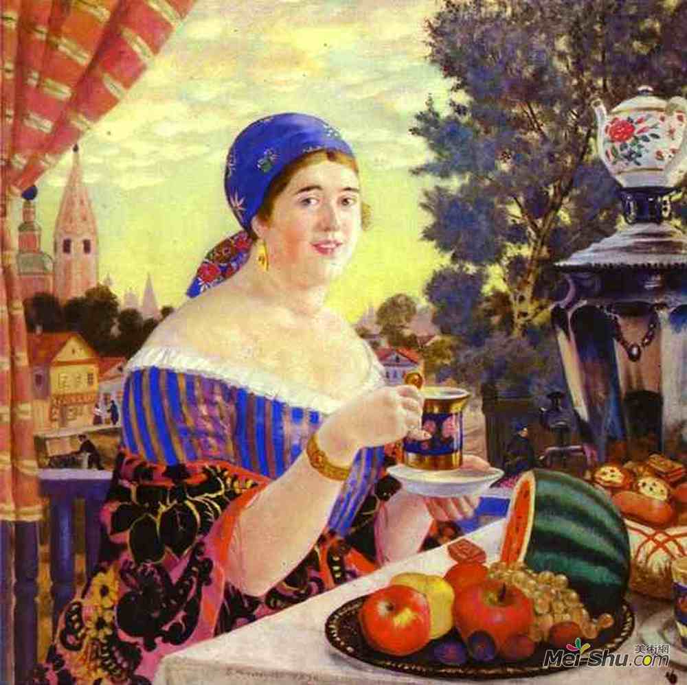 鲍里斯·克斯托依列夫(Boris Kustodiev)高清作品《茶商》
