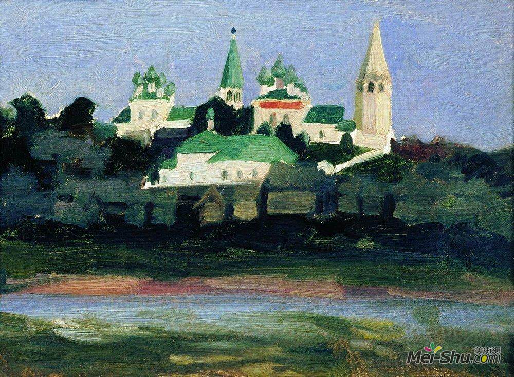 鲍里斯·克斯托依列夫(Boris Kustodiev)高清作品《Twilight in Sudislavl》