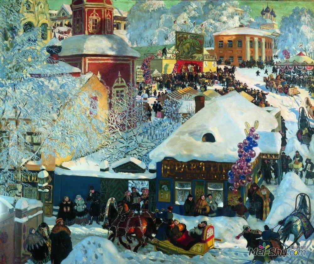 鲍里斯·克斯托依列夫(Boris Kustodiev)高清作品《冬天。忏悔节》