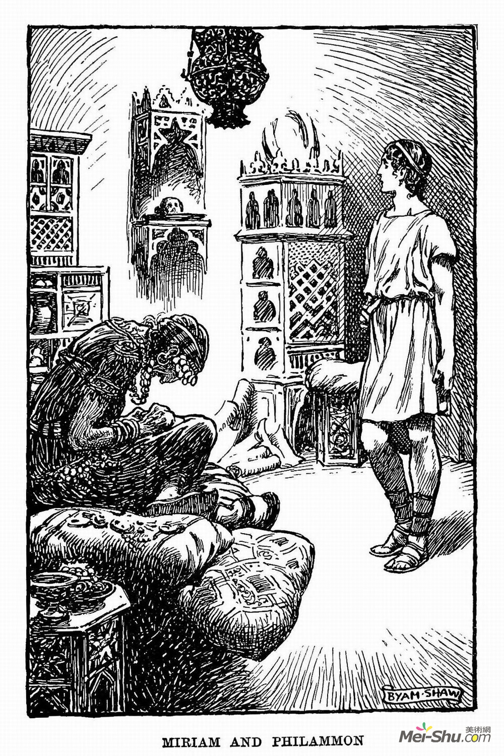 拜厄姆·肖(Byam Shaw)高清作品《Miriam and Philammon. Illustration from a 1914 Edition of Ch》