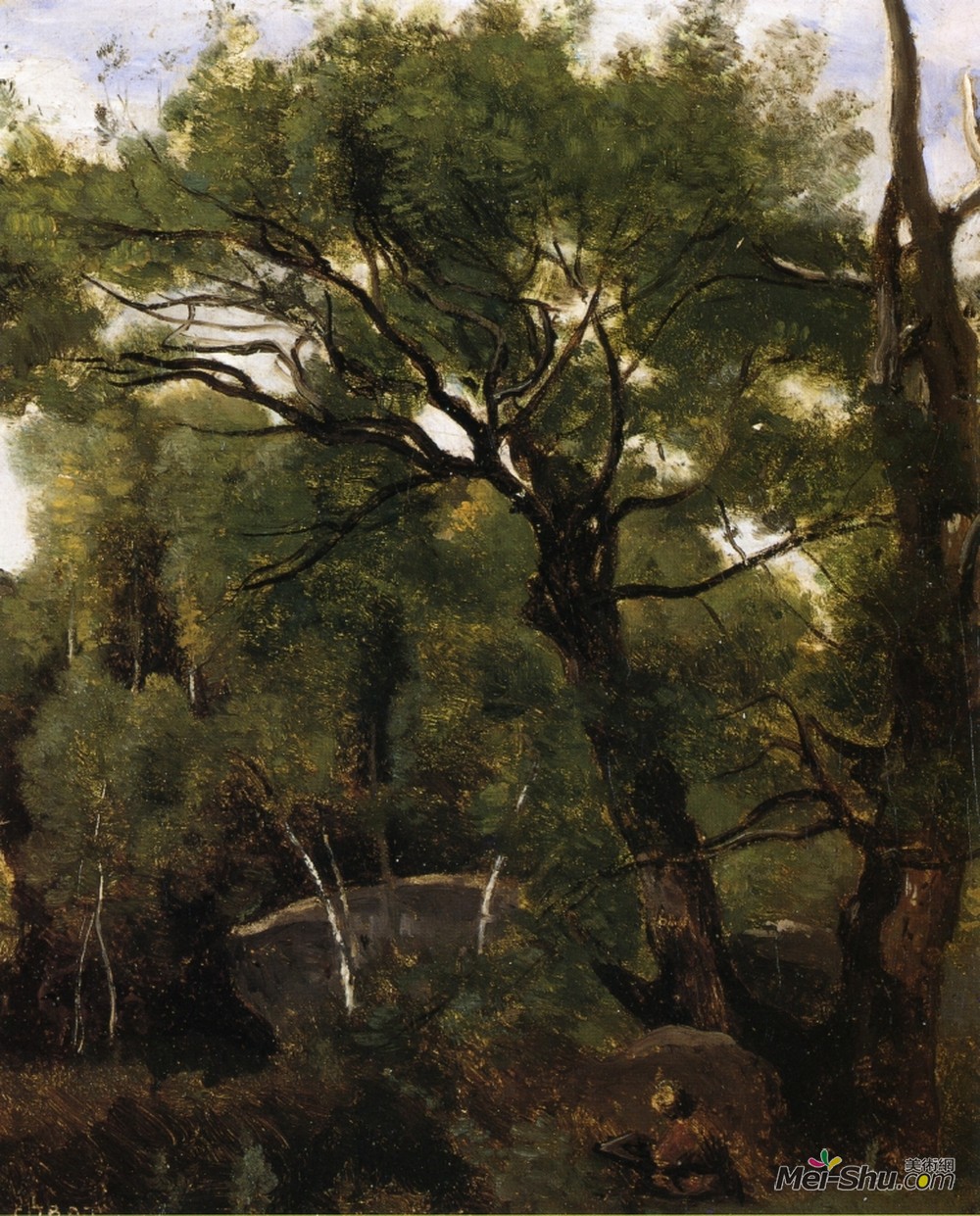 卡米耶·柯罗(Camille Corot)高清作品《在喷泉森林中的艺术家画》