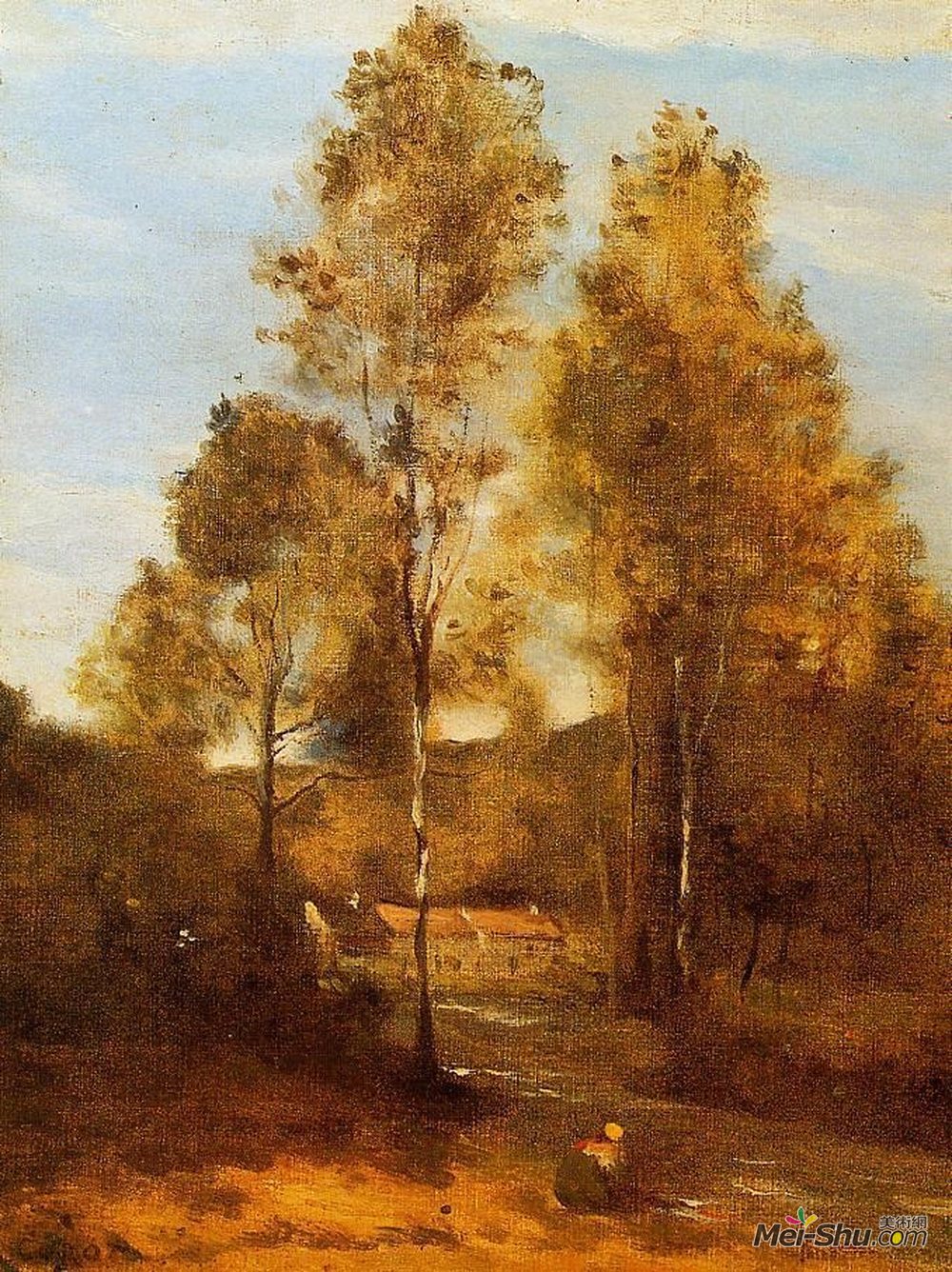 卡米耶·柯罗(Camille Corot)高清作品《Clearing in the Bois Pierre, at Eveaux near Chateau Thiery》