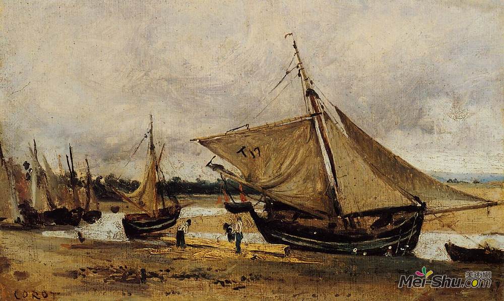 卡米耶·柯罗(Camille Corot)高清作品《在香奈儿中捕捞的野猪》