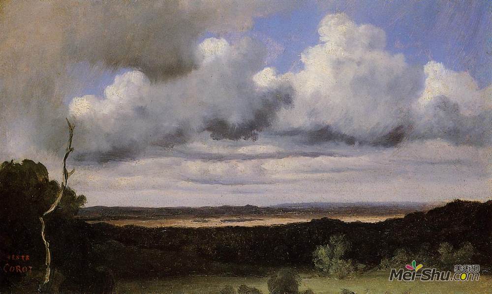 卡米耶·柯罗(Camille Corot)高清作品《枫丹白露，平原上的风暴》