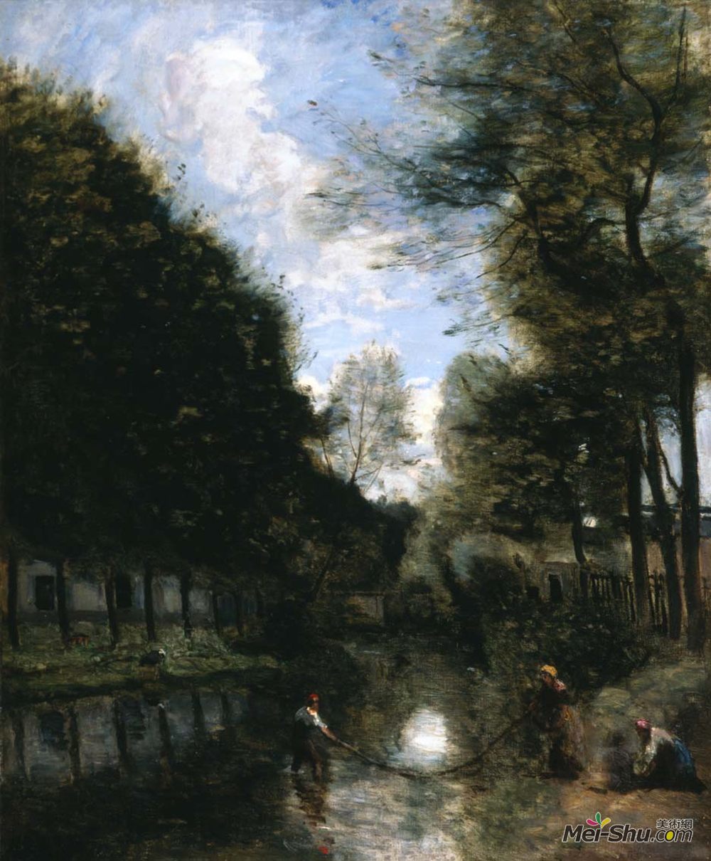 卡米耶·柯罗(Camille Corot)高清作品《日索尔，树木环绕的河流》
