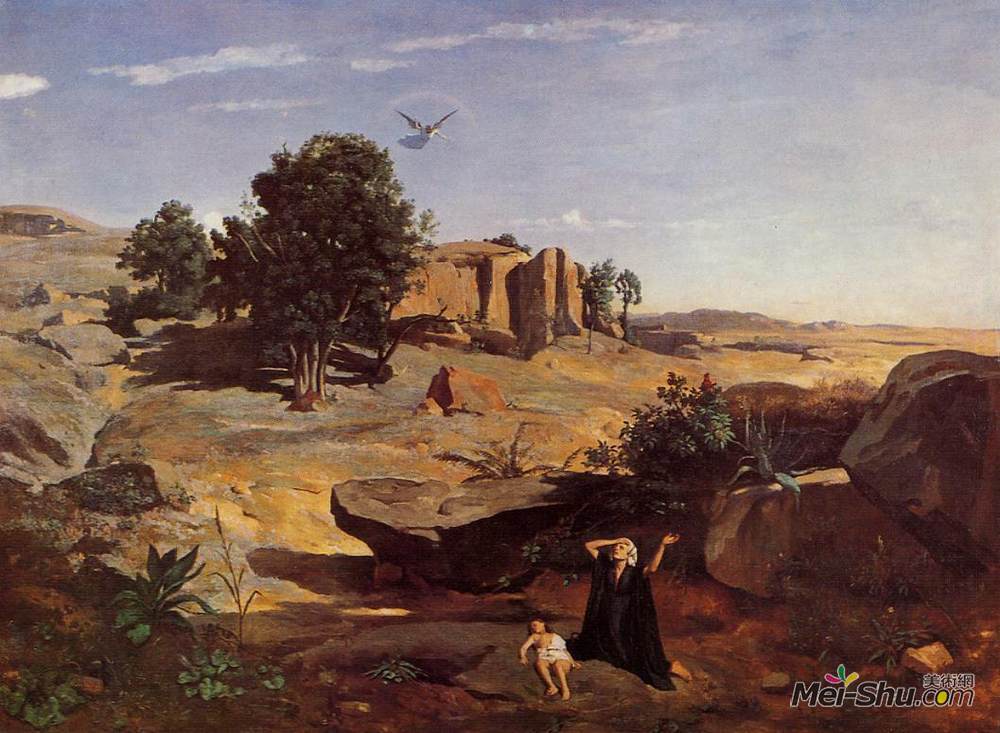 卡米耶·柯罗(Camille Corot)高清作品《荒野中的夏甲》