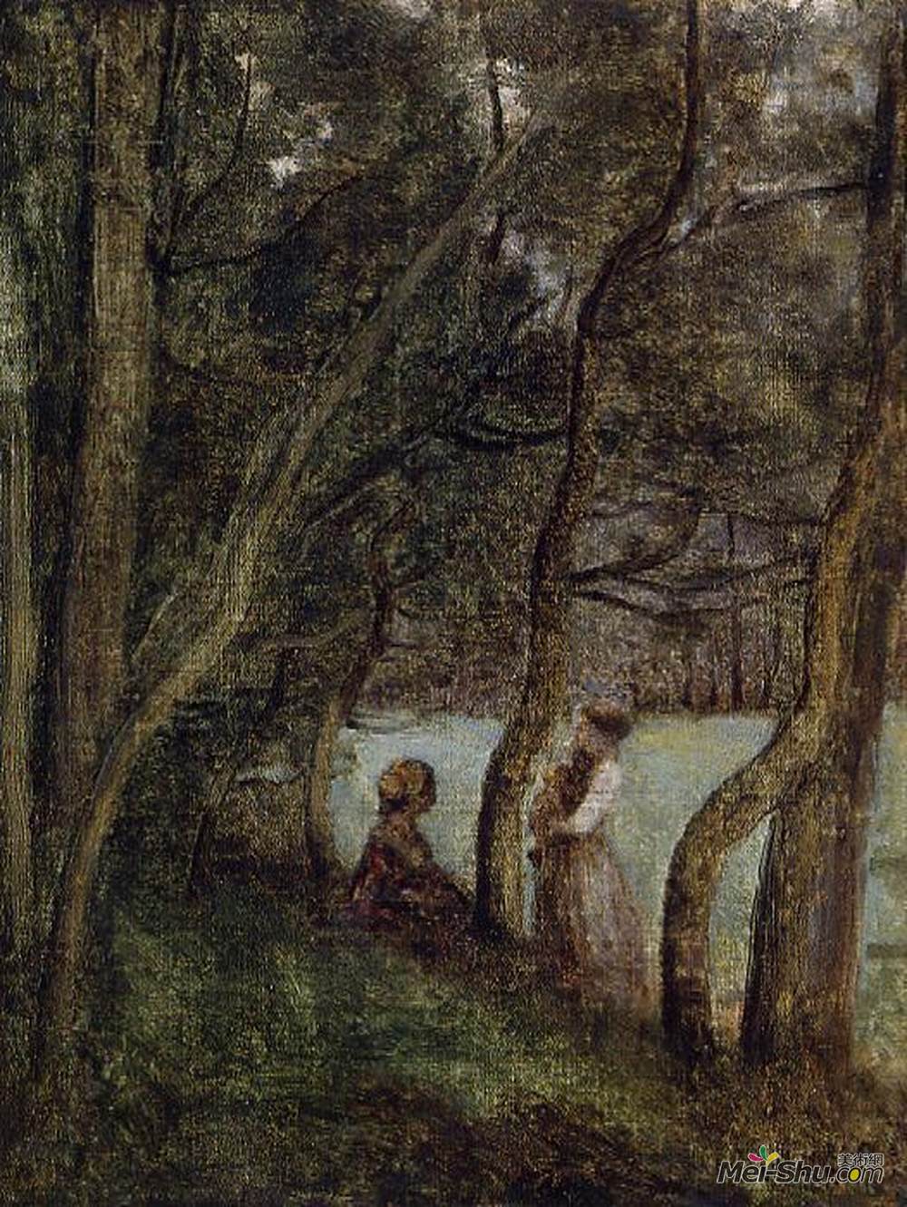 卡米耶·柯罗(Camille Corot)高清作品《Les Alinges, Haute Savoie, Figures under the Trees》