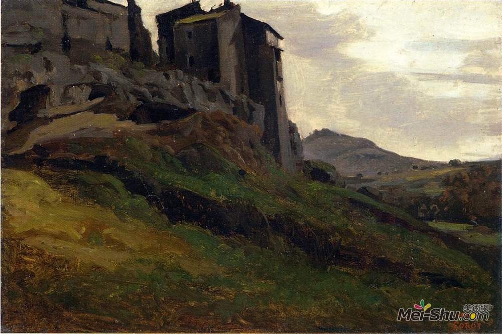 卡米耶·柯罗(Camille Corot)高清作品《马里诺，岩石上的大建筑》