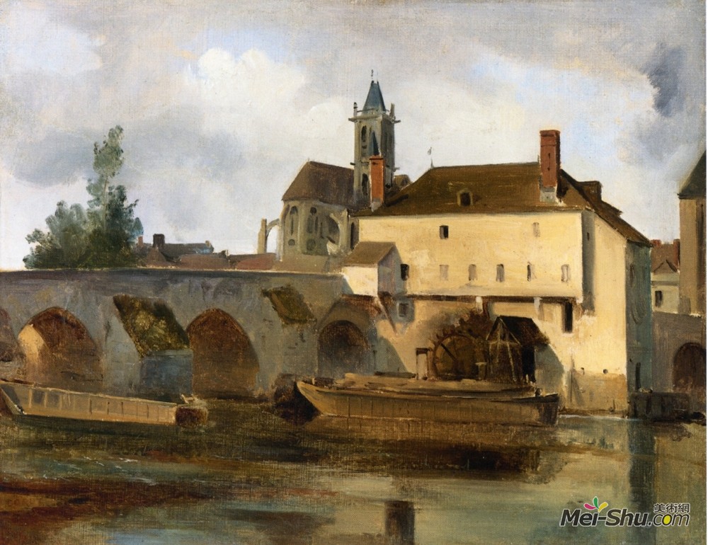 卡米耶·柯罗(Camille Corot)高清作品《Moret sur Loing, the Bridge and the Church》