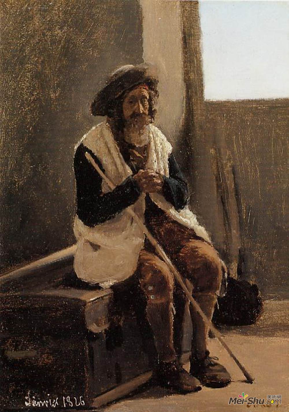 卡米耶·柯罗(Camille Corot)高清作品《Old Man Seated on Corot s Trunk》