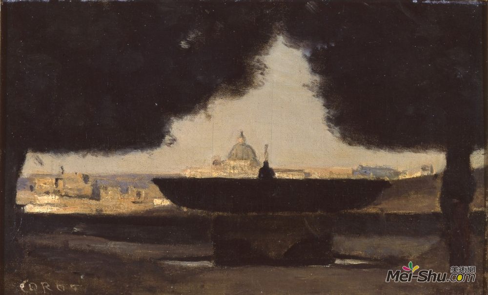 卡米耶·柯罗(Camille Corot)高清作品《罗马法兰西学院的喷泉》