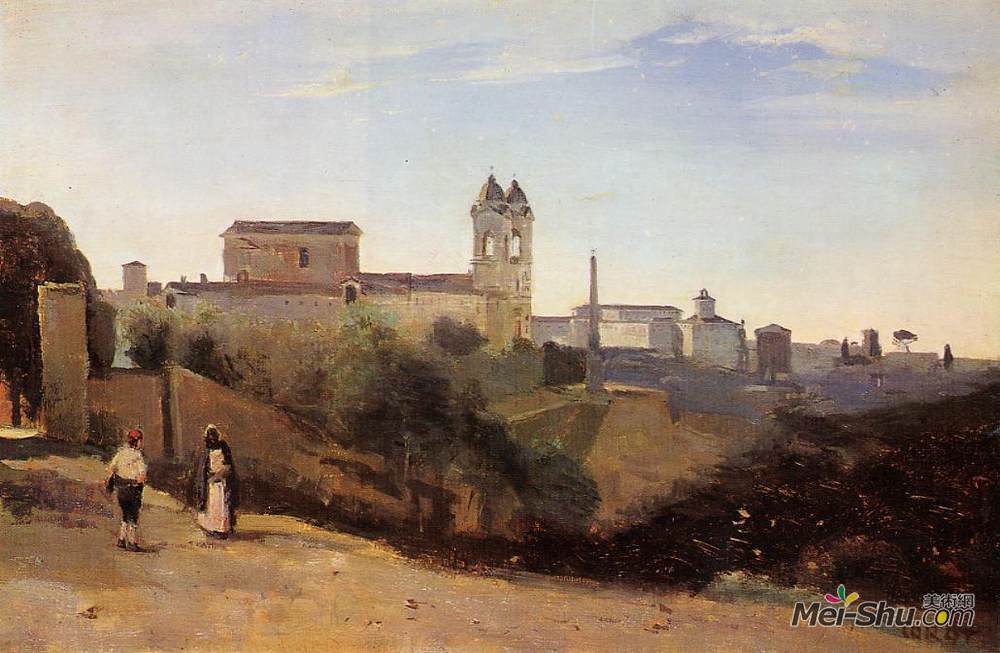 卡米耶·柯罗(Camille Corot)高清作品《Rome, the Trinita dei Monti View from the Gardens of the Aca》