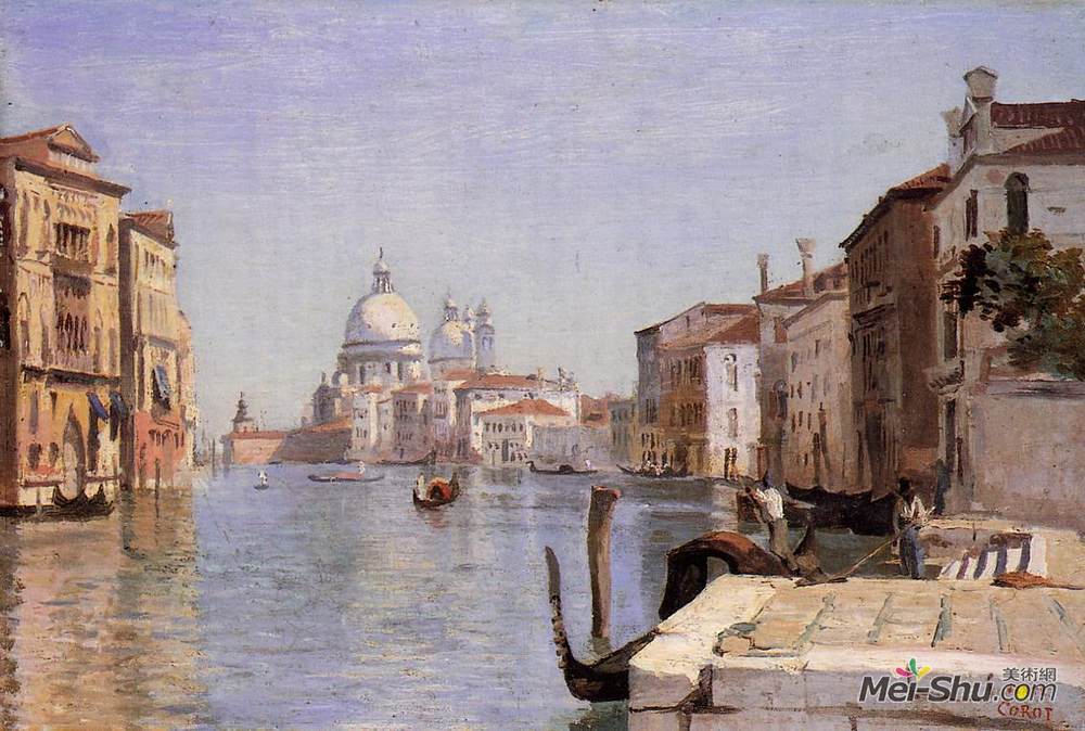 卡米耶·柯罗(Camille Corot)高清作品《Venice -  View of Campo della Carita looking towards the Dom》