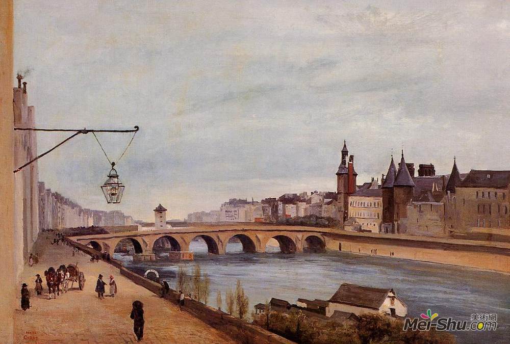 卡米耶·柯罗(Camille Corot)高清作品《View of the Pont au Change from Quai de Gesvres》