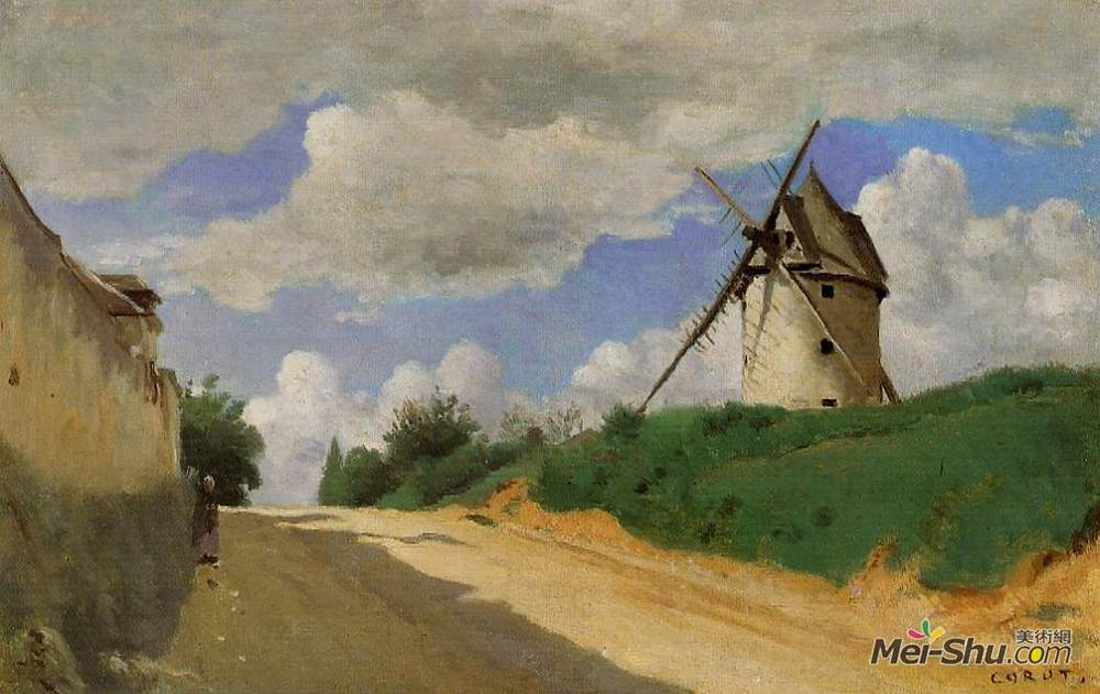 卡米耶·柯罗(Camille Corot)高清作品《Windmill on the Cote de Picardie, near Versailles》