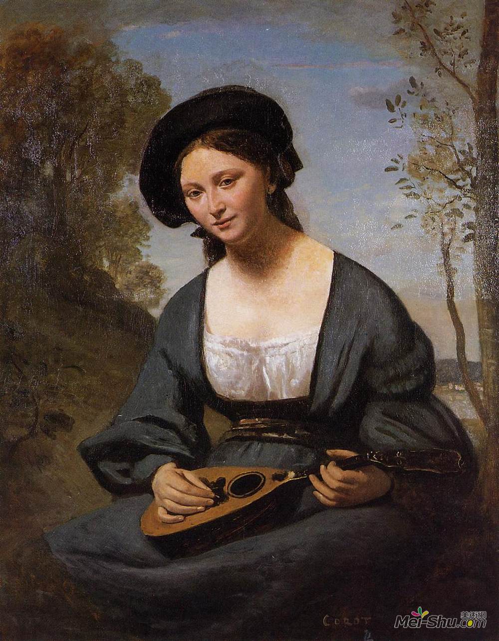 卡米耶·柯罗(Camille Corot)高清作品《穿着曼陀林的女人》