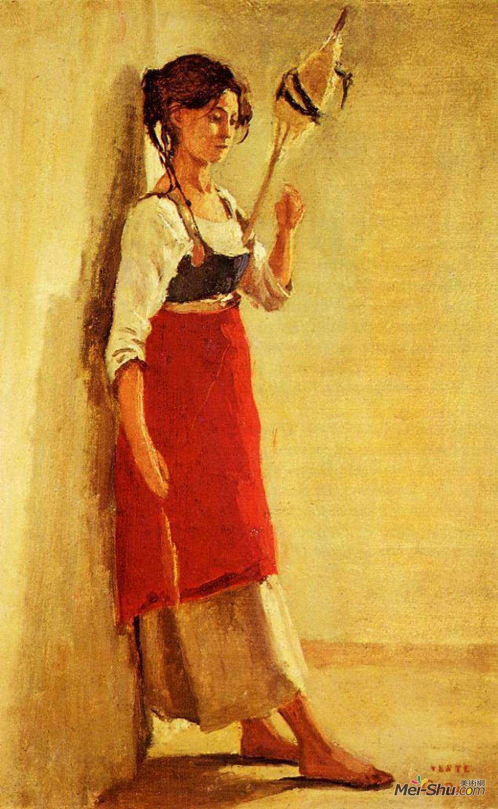 卡米耶·柯罗(Camille Corot)高清作品《Young Italian Woman from Papigno with Her Spindle》